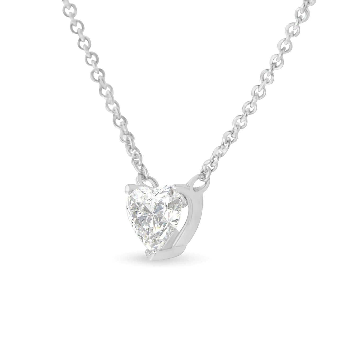 14k White Gold 1/4 Cttw Lab Grown Heart Shape Diamond Solitaire 18" Pendant Necklace