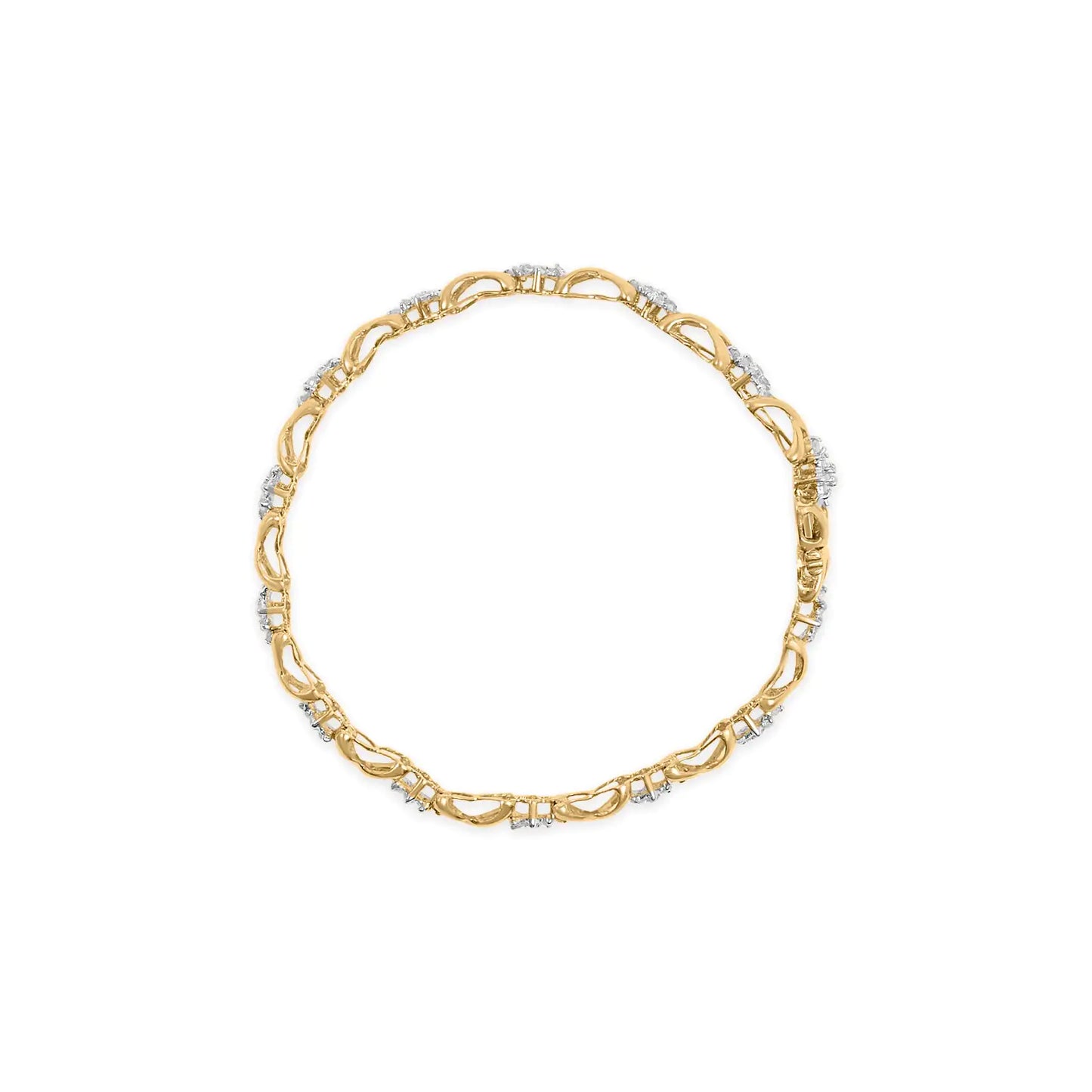 10k Yellow Gold Plated .925 Sterling Silver 2.00 Cttw Round-Cut Diamond Link 7" Bracelet