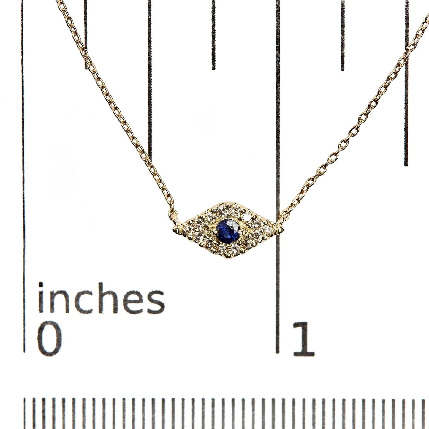 10K Yellow Gold Blue Sapphire and Diamond Accented Evil Eye 18" Inch Pendant Necklace