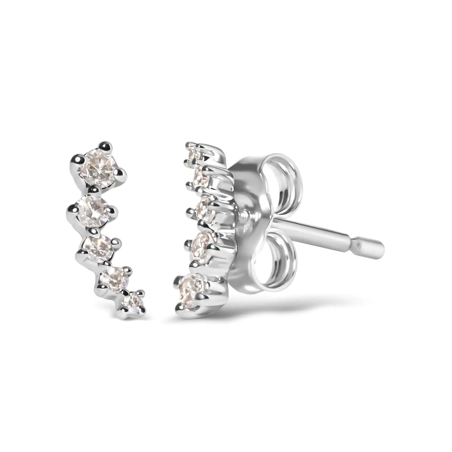 10K White Gold 1/10 Cttw Diamond Journey Style Climber Stud Earrings