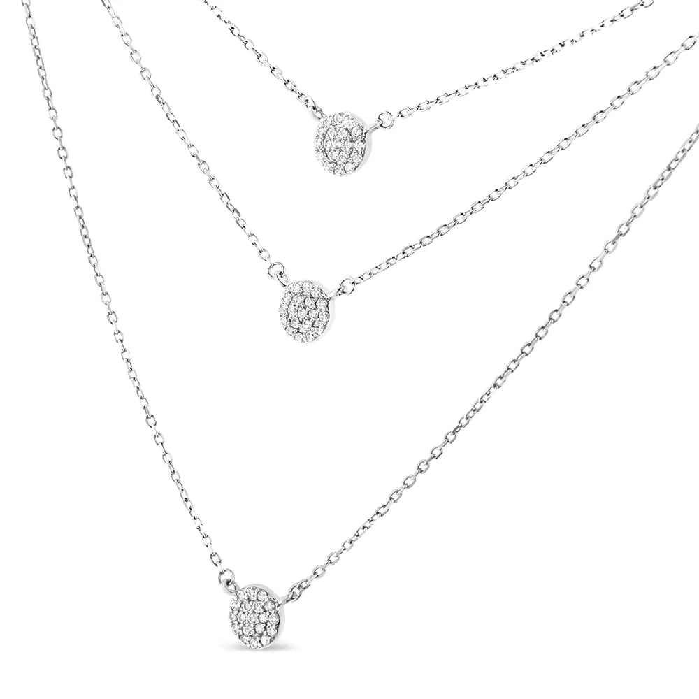 .925 Sterling Silver 1/2 Cttw Round Diamond Medallion Multi-Strand Tri Pendant 18" Necklace