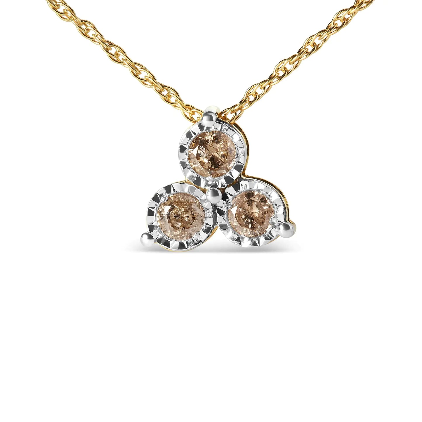 14K Yellow Gold Plated .925 Sterling Silver 1/4 Cttw Diamond 3 Stone Trio 18" Pendant Necklace