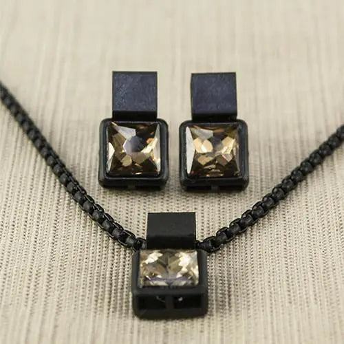 Coal Necklace & Earrings set-Tan