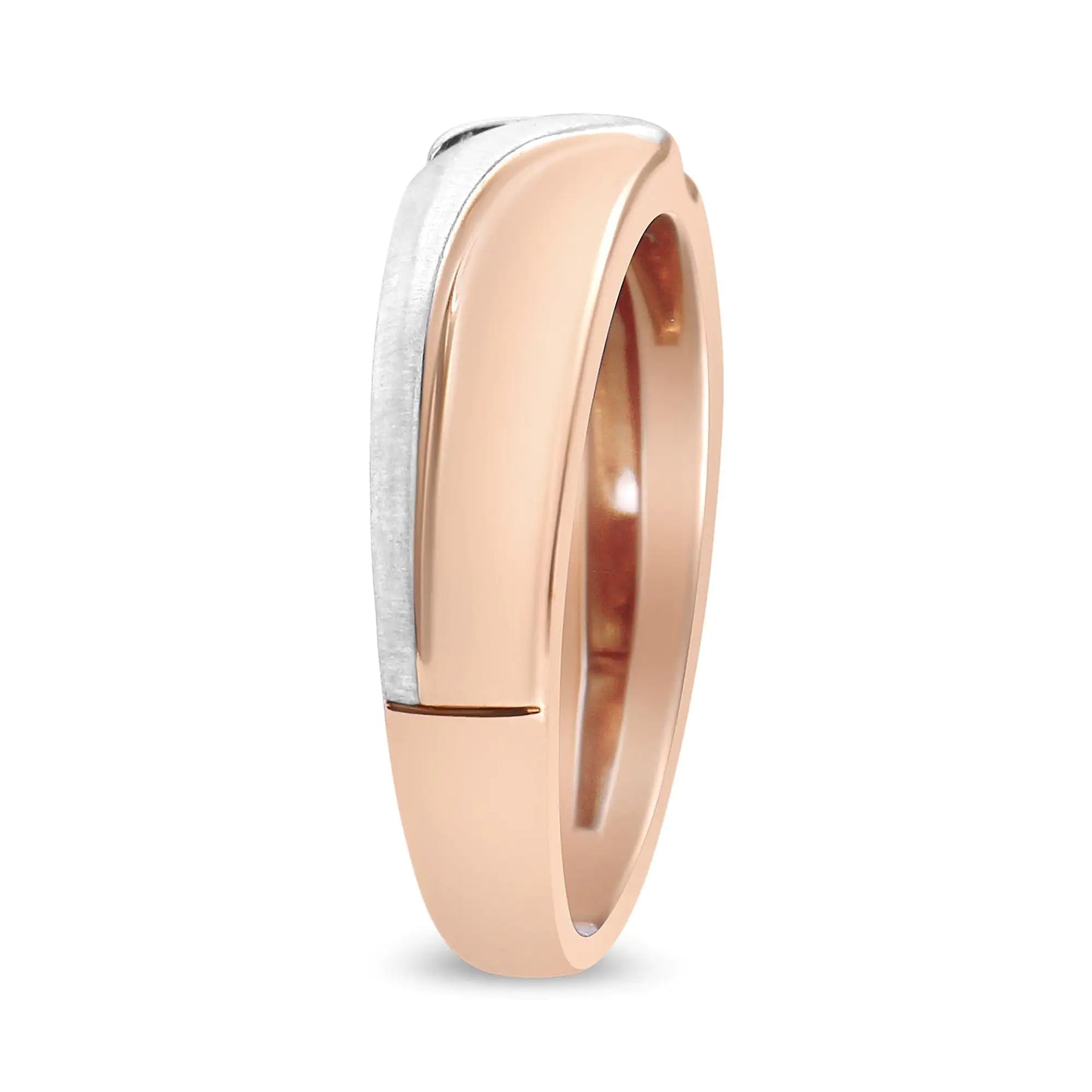 10K White and Rose Gold 1/10 Cttw 3-Stone Tension Slant Band Matte Finish Ring for Men