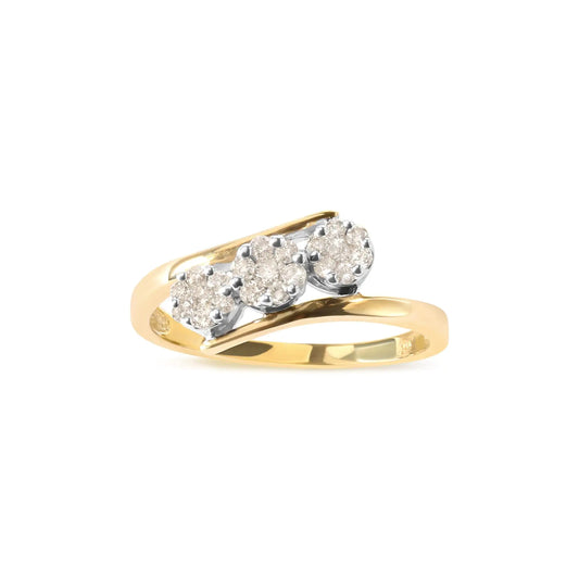 10K Yellow Gold 1/4 Cttw Diamond Cluster 3 Stone Style Bypass Ring