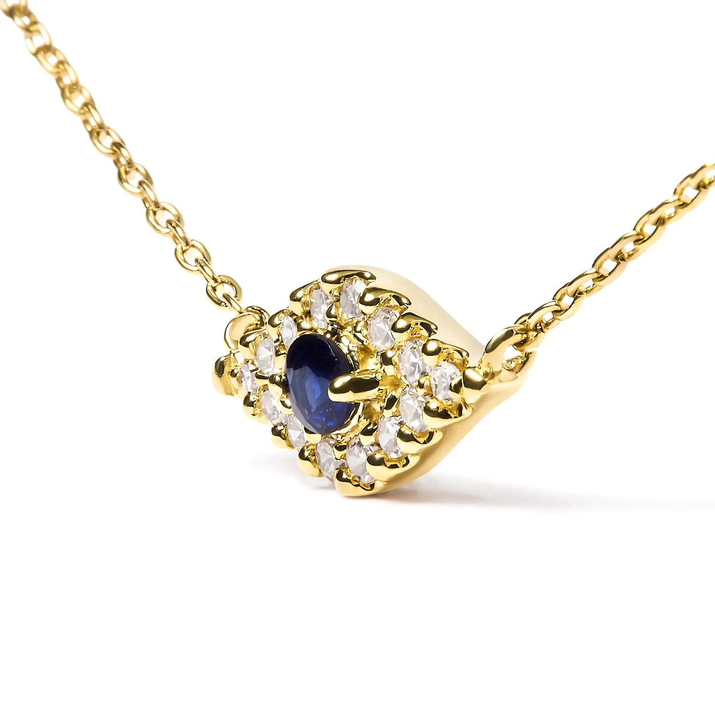 10K Yellow Gold Blue Sapphire and Diamond Accented Evil Eye 18" Inch Pendant Necklace