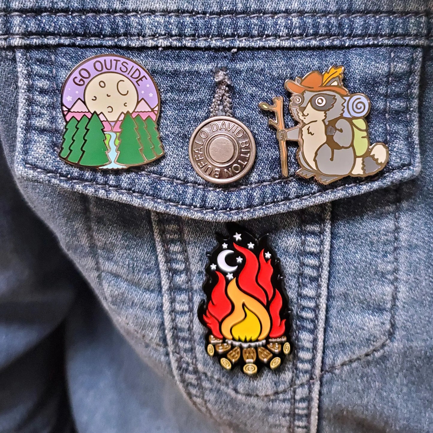 Raccoon Hiker Pin