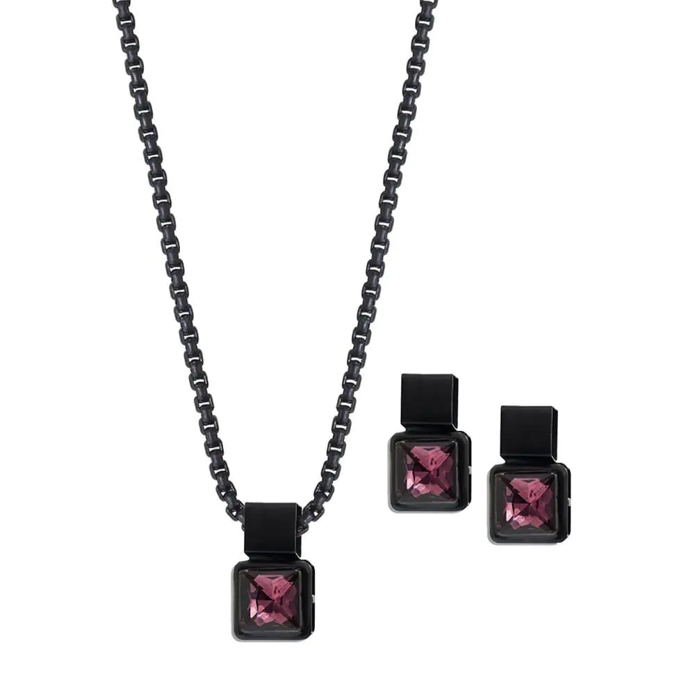 Coal Necklace & Earrings set-Plum