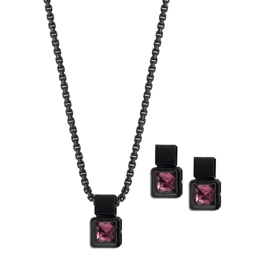 Coal Necklace & Earrings set-Plum