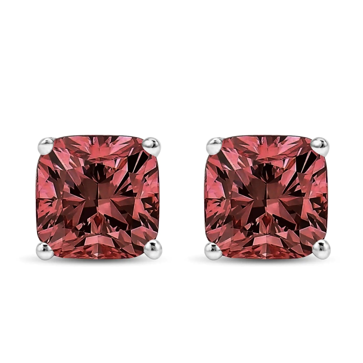 14K White Gold Lab Grown Pink Cushion 4-Prong Set Classic Diamond Solitaire Stud Earrings (Pink Color)